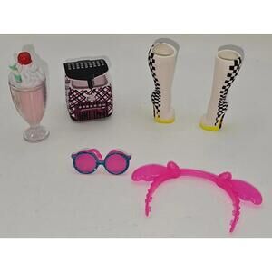 Set of 6 OMG Doll Accessories Milkshake, Purse, Boots, Sunglasses Headband